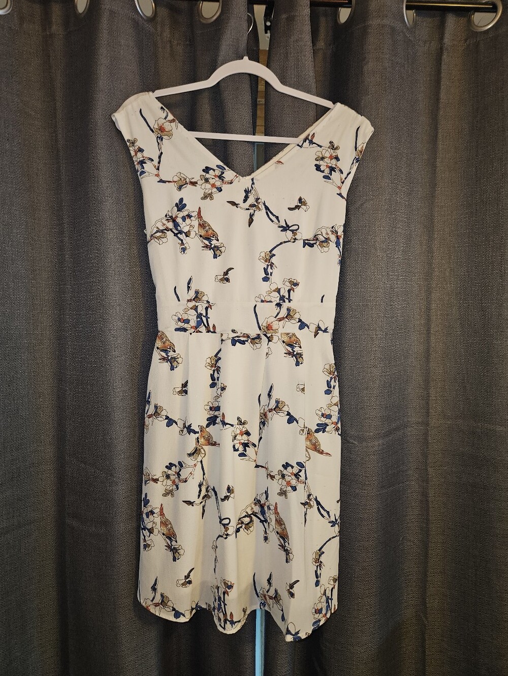 LA Soul Floral V-Neck Belted Midi Dress with vintage bird and flower print